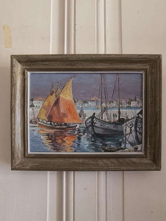 Duilio DONZELLI (1882-1966) marine "Adriatic boats" oil on wooden panel