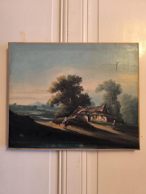 LEGÉ oil on canvas "Farm and peasant women" Barbizon school French painting