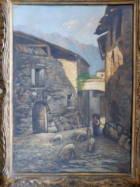 羊 油彩画 アンティーク ヨーロッパ絵画 森の中の羊達 油彩画肉筆 作者