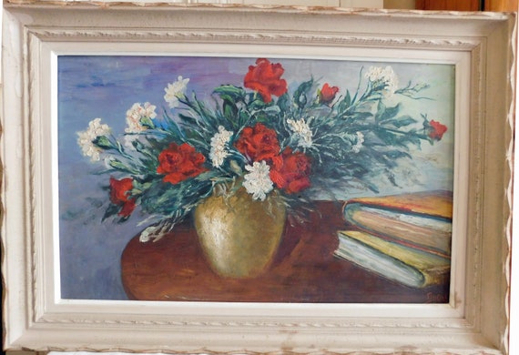 DIJOU (XXth) oil on isorel "Still life with egglets and books" frame Montparnasse French school