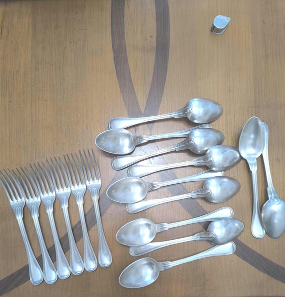 Charles Halphen eleven spoons six forks silver plated metal Alfenide 19th century French goldsmith