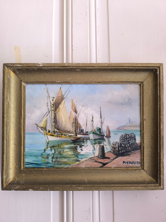 Pierre CARIO (1889-) oil on canvas marine "Fishing boats in the port" Breton school