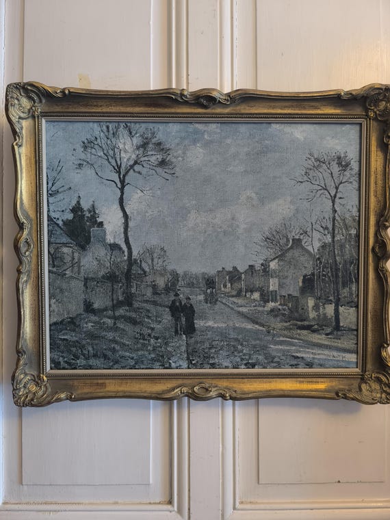 Pissarro Painting "Route de Louveciennes" - Canvas Reproduction - Baroque Gold Frame - French Impressionist Art