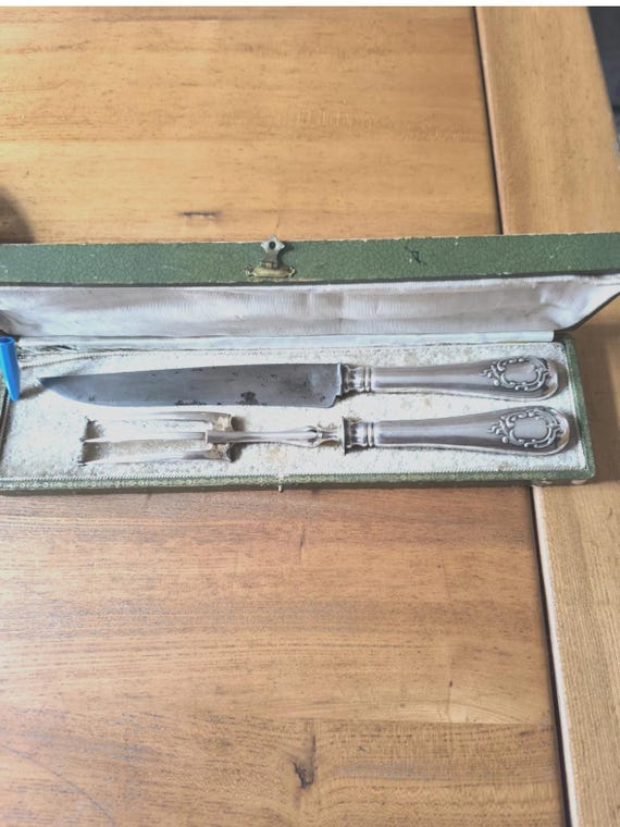 Antique silver-plated carving set - Knife & Fork - Elegant silverware with star hallmark