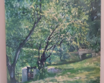 Fernand PROUST (20th century) oil on canvas "Parc Jouvet in Valence" July 1981 French realist school