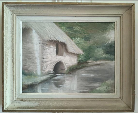 CILLIT "Cottage by the water" oil on wood frame Montparnasse French school