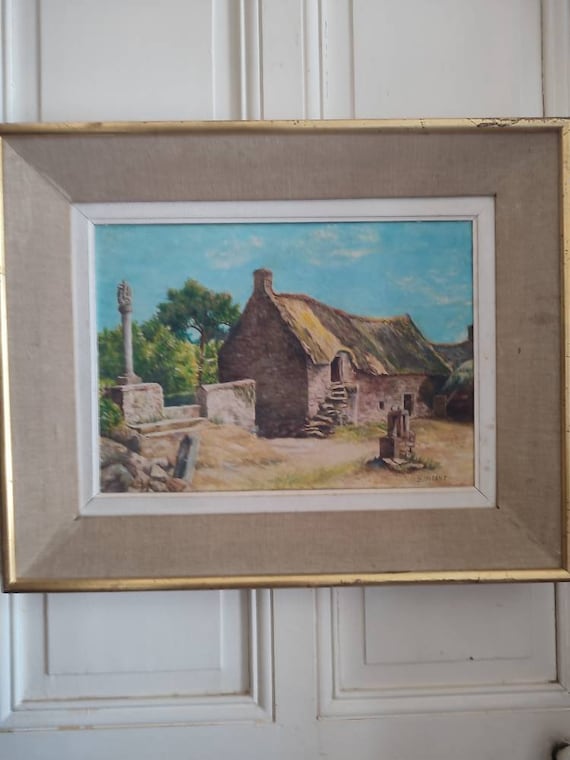 BURIDANT (20th century) Farm with calvary and well oil on framed panel dated 1963 French school