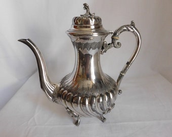 Victor Saglier silver-plated coffee pot with rocaille decoration, late 19th century, French goldsmith&#39;s work