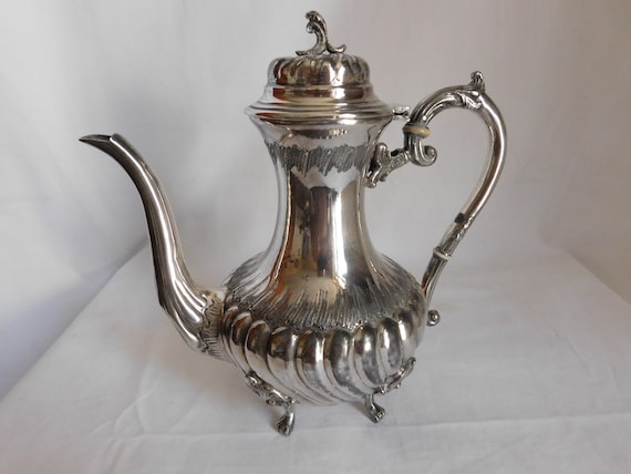Victor Saglier silver-plated coffee pot with rocaille decoration, late 19th century, French goldsmith's work
