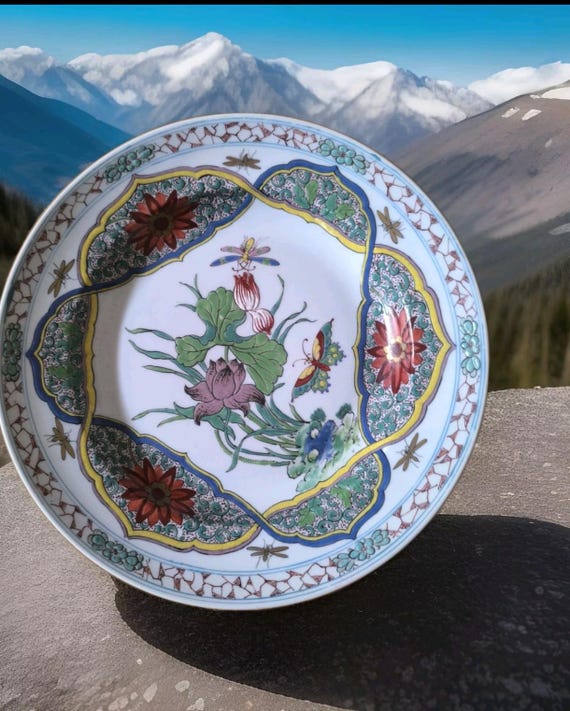 Edmé Samson porcelain (1810-1891) deep plate decorated with flowers and insects Paris France