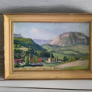 Bucolic landscape signed KASSABIAN – Oil on hardboard panel “Drôme Valley Beaumont-en-Diois French school”
