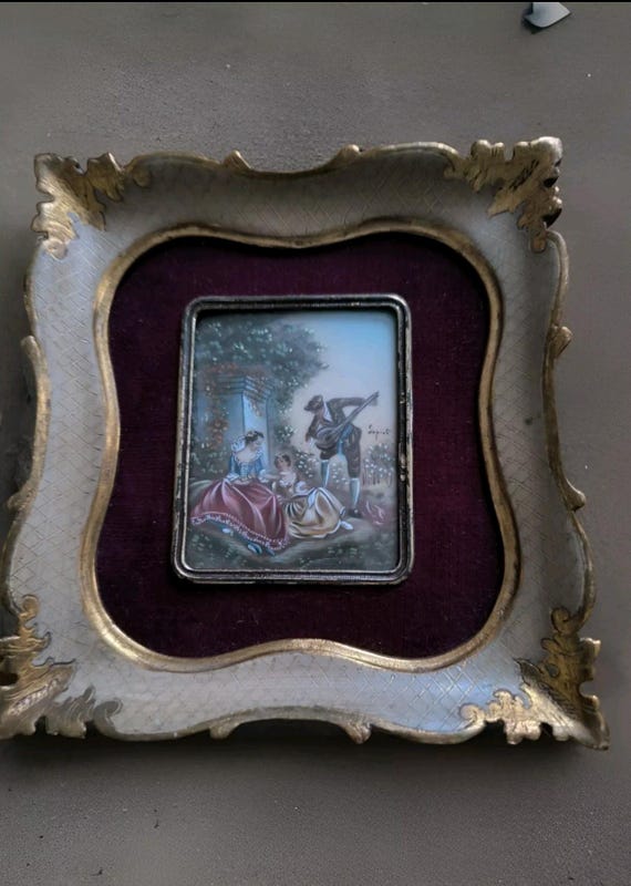 Painted miniature "the music lesson after Nicolas Lancret" in the style of the 18th century signed Esprit
