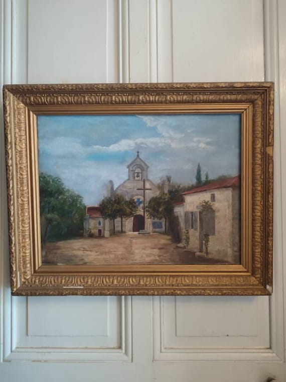 H. FOUQUIAU (XIXth-XXth) "Place de l'église" oil on canvas framed dated 1905