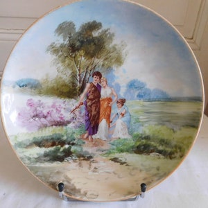 Antique plate with painted decoration, antique scene, G. THAMIN, ceramic painter, French earthenware