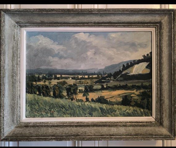 Painting of an Old Rural Landscape, Oil on Canvas, Signed Boulier, 1950, French Impressionism