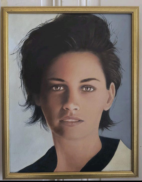 Beautiful Oil Portrait of a Pretty Young Woman – Realistic Style – Golden Frame French painting