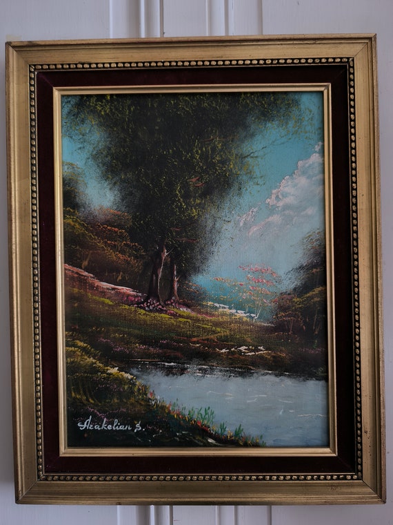S.ARAKELIAN (20th century) oil on canvas "Lacustrine landscape" gilded wood and velvet frame number 2