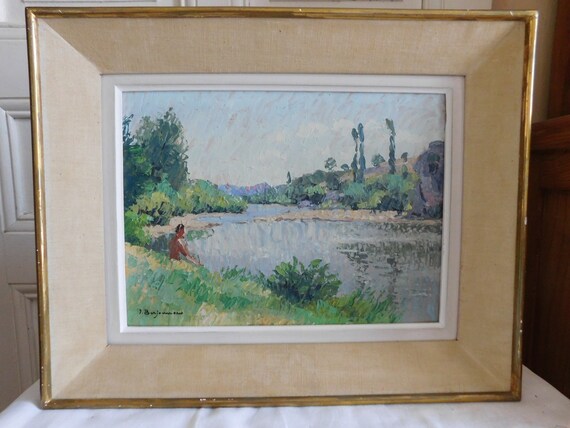 Jehan BERJONNEAU (1890-1966) oil on rigid cardboard "L'Ardèche near Vogüé" frame 1950s French school