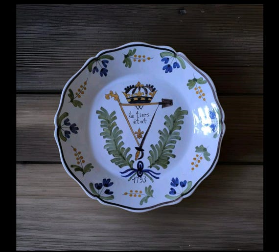 Old plate with three Nevers orders signed revolutionary theme "The Third Estate 1793" French earthenware