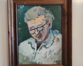 V. LOD (XXeme) gouache on cardboard "Old man with glasses" varnished wood frame