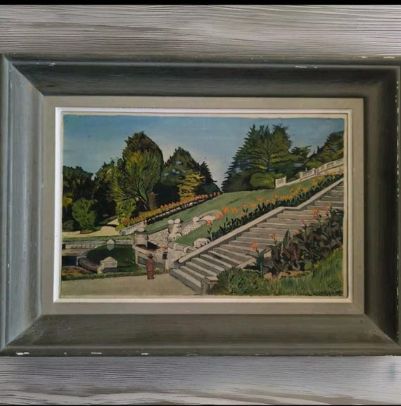 TADDEI (20th century) “Parc Jouvet in Valence” oil on canvas board, framed, dated July 1959, French school