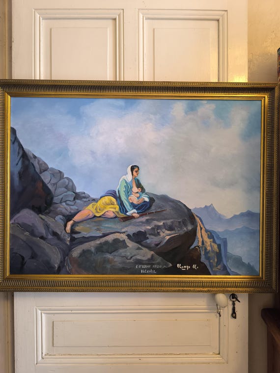 After Arshak FETVADJIAN "Sasun's wife" oil on canvas signed ASHOT dated 1999 in Valence Armenian school