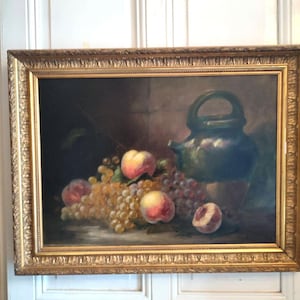 L CAMBOT (19.-20. Jahrhundert) Öl auf Leinwand Stillleben mit Glas Pfirsiche und Trauben datiert 1904