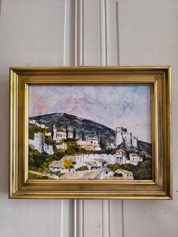 TORTEL (20th century) oil on canvas "Provençal village with tower and mountain"