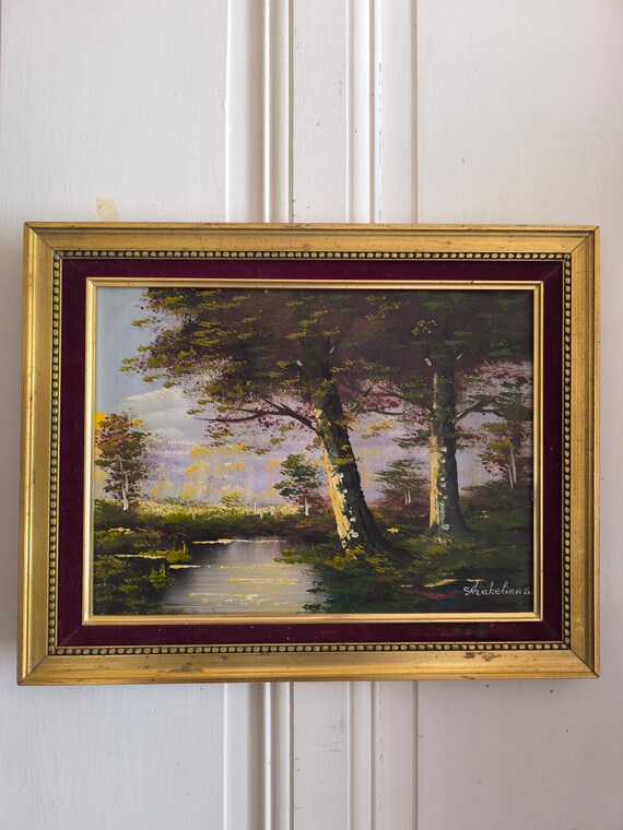 S.ARAKELIAN (20th century) oil on canvas "Lacustrine landscape" gilded wood and velvet frame