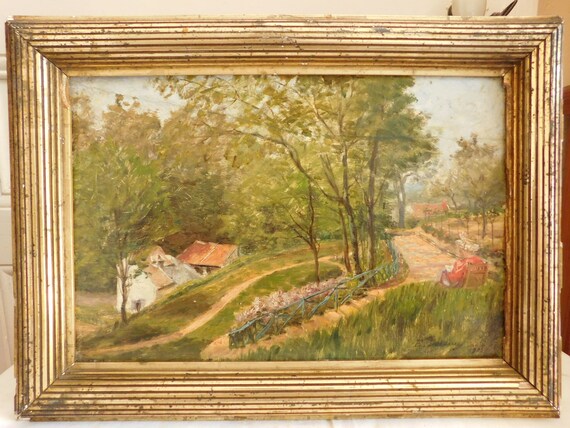 E. POTEAU (19th-20th century) "Landscape and young woman on deck chair" oil on panel dated 1902 French school