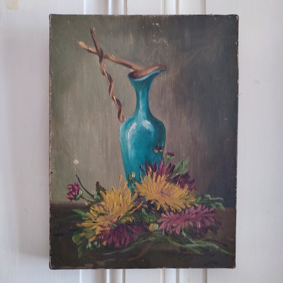 MARY ANN oil on canvas "Still life with carafe and flowers" dated 1908