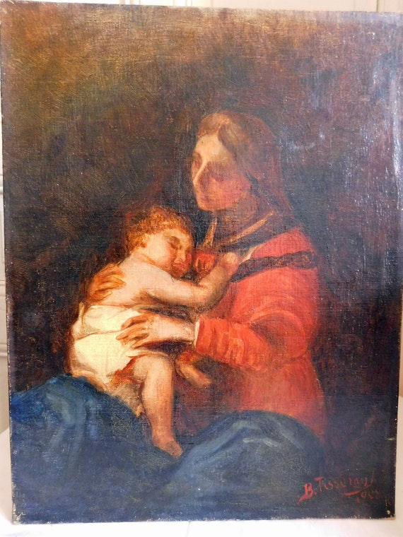 B.TISSERAND (20th century) oil on canvas "Maternity Woman with child" dated 1928 French school