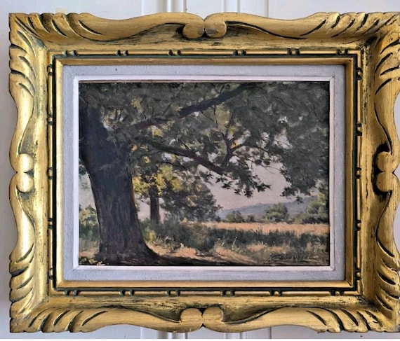 L. CABAUSSEL (1885-1956) oil on panel Country landscape "French school" pretty carved gilded wooden frame