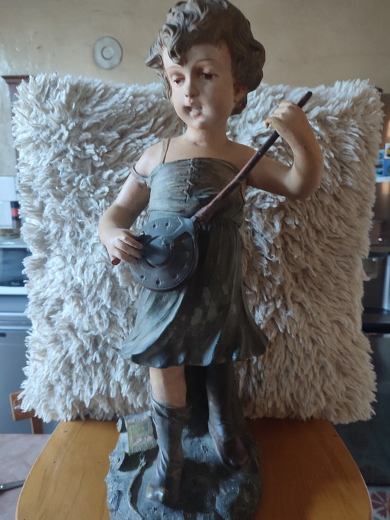 FLEMISH "Children's Games" terracotta statue of young girl with cart and basin