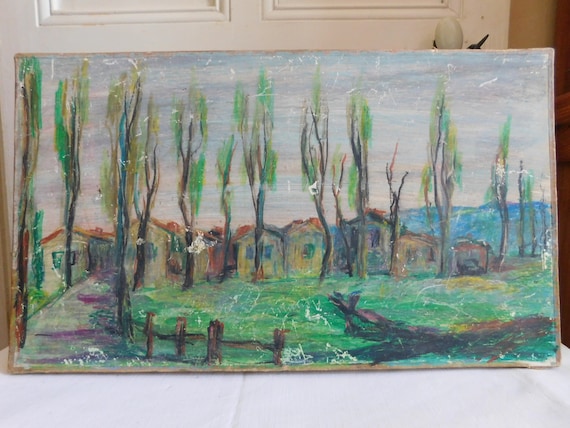 Jean Marcel HERAUT (1920-1982) "Houses in the trees" pastel landscape laminated on canvas French school