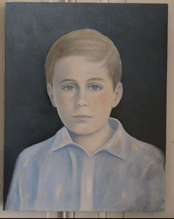Superb Portrait of a Young Boy – Realistic Style – oil on canvas French painting