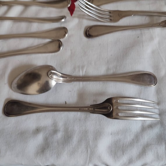 Charles Halphen eleven spoons nine forks silver plated metal Alfenide 19th century French goldsmith