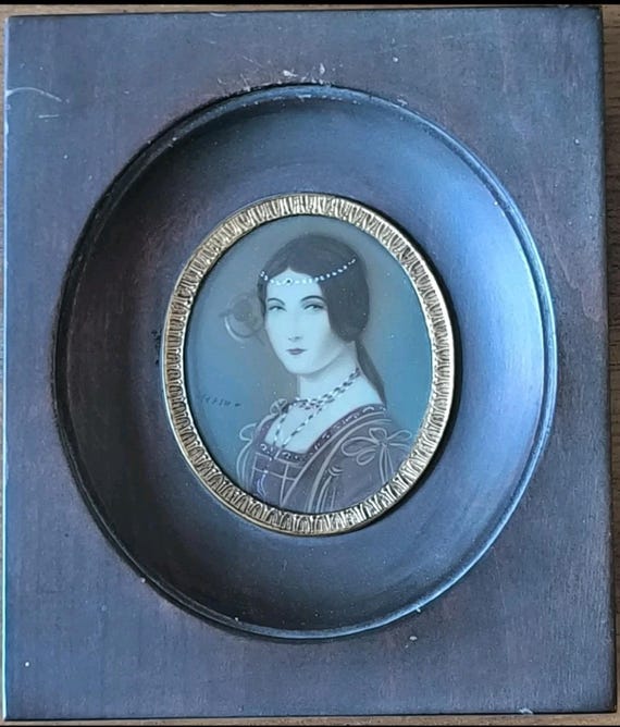 Miniature portrait "La belle Ferronnière" signed Marino after Leonardo da Vinci