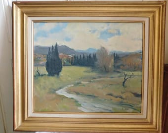 Raymond VERNET (- 1993) &quot;Provence in the Alpilles winter morning&quot; 1981 oil on panel framed French school