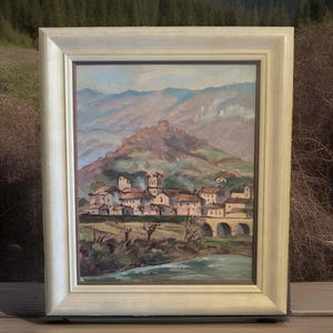 R SORREL  (XXeme) huile sur carton "Village du Vercors" école française encadrée