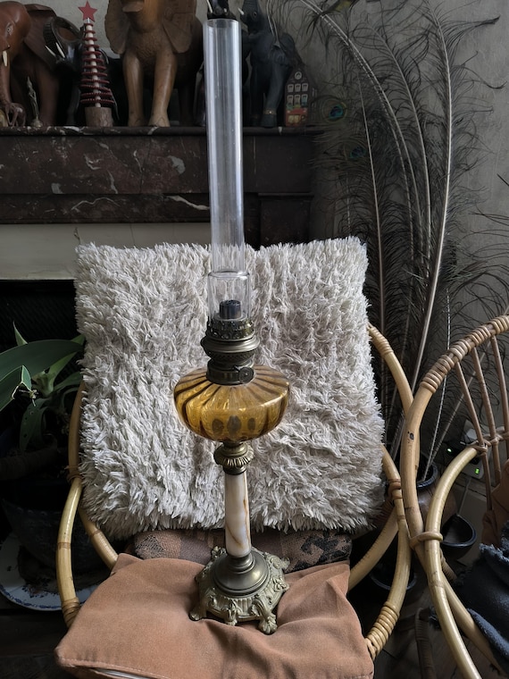 Oil lamp column onyx or marble Bronze and Brass Amber Tank Wild & Wesser Kosmos Vulkan