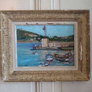 Fernand PROUST (XXème) marine"Petit port de Villefranche" huile sur panneau 1975