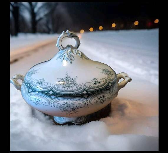 Onnaing earthenware vegetable soup tureen Narcissus model decorated with friezes and flowers 1821/1938 French tableware