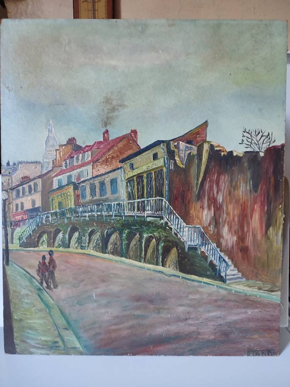 HANDA "Rue St Vincent prise du bas" oil on animated panel dated 1959