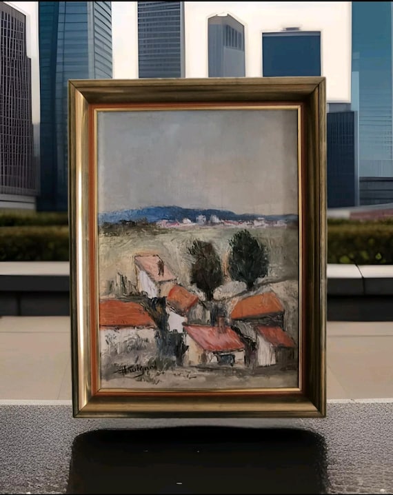 FRUIGARD oil on canvas "Provençal hamlet landscape" gilded wooden frame dated 1985