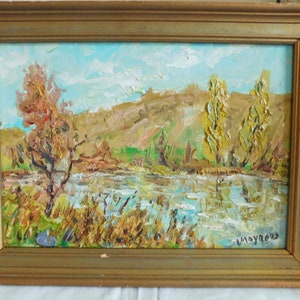 Lucien MOYROUD (1920-2000) " Paysage à la rivière" huile sur carton entoilé école française