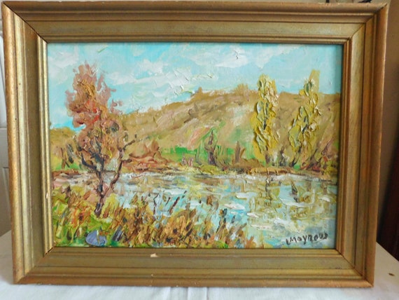 Lucien MOYROUD (1920-2000) "Landscape at the river" oil on canvas board French school