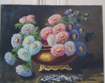 Huile sur toile  anonyme "Nature morte au bouquet de fleurs"  école française