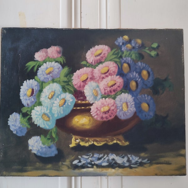 Huile sur toile  anonyme "Nature morte au bouquet de fleurs"  école française