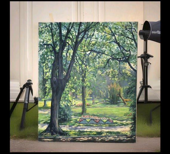 Fernand PROUST (20th century) oil on canvas animated "Parc Jouvet in Valence" June 1980 French realist school